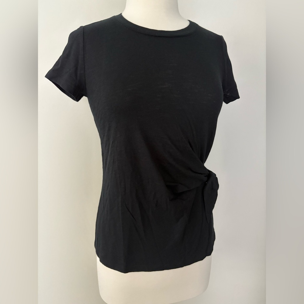 Black Side Tie Cotton Tee Top NWT$39 Small Petite Cute & Comfy Style & Co